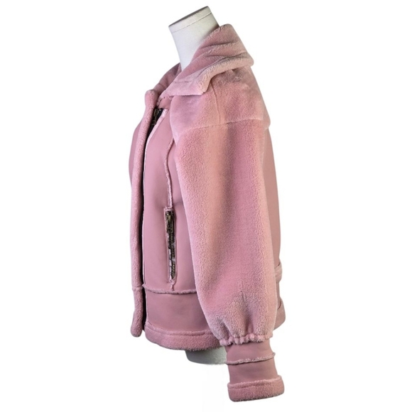 Blush Pink Faux Shearling Moto Jacket Size S Korean Oversized Lapel Zip - Picture 3 of 6